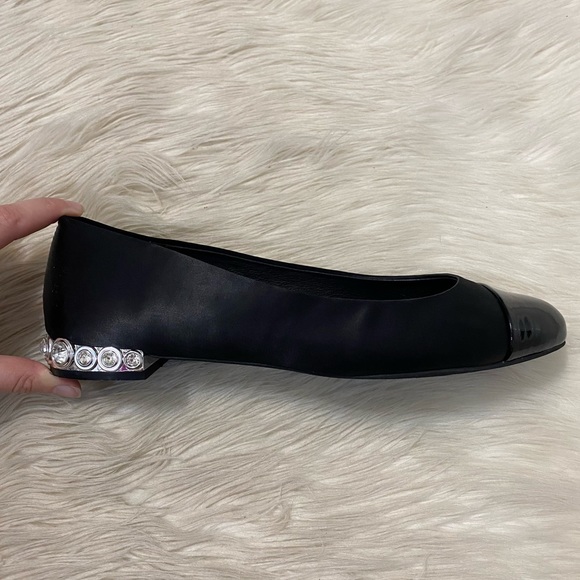 Jeffrey Campbell Black Satin Cap Toe Gem Rhinestone Embellished Becca Flats - Picture 5 of 9